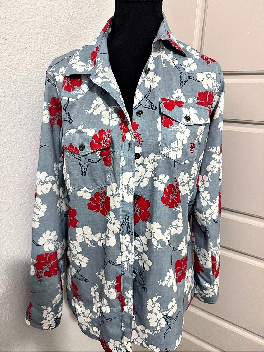 Ariat Aloha Floral Western Button Down Blue XS Like New